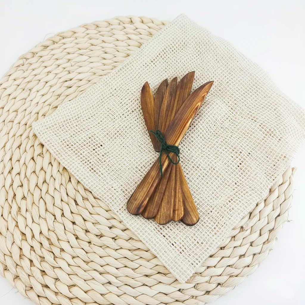 Handcrafted walnut wood knife with smooth safe finish on neutral studio background