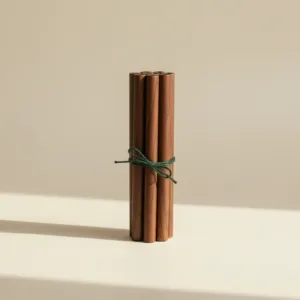 Eco-friendly walnut wood reusable straw with natural grain on neutral background